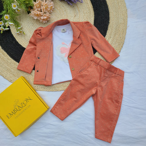 Baby Girl Jacket T-Shirt & Pants Set-Code-1490