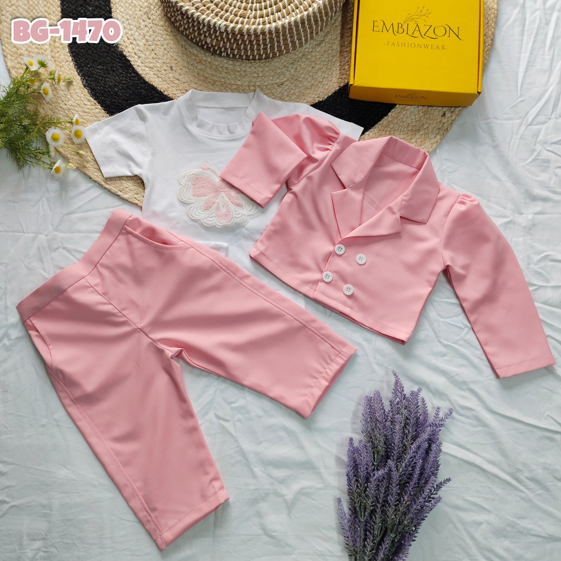 Baby Girl Jacket T-Shirt & Pants Set-Code-1470
