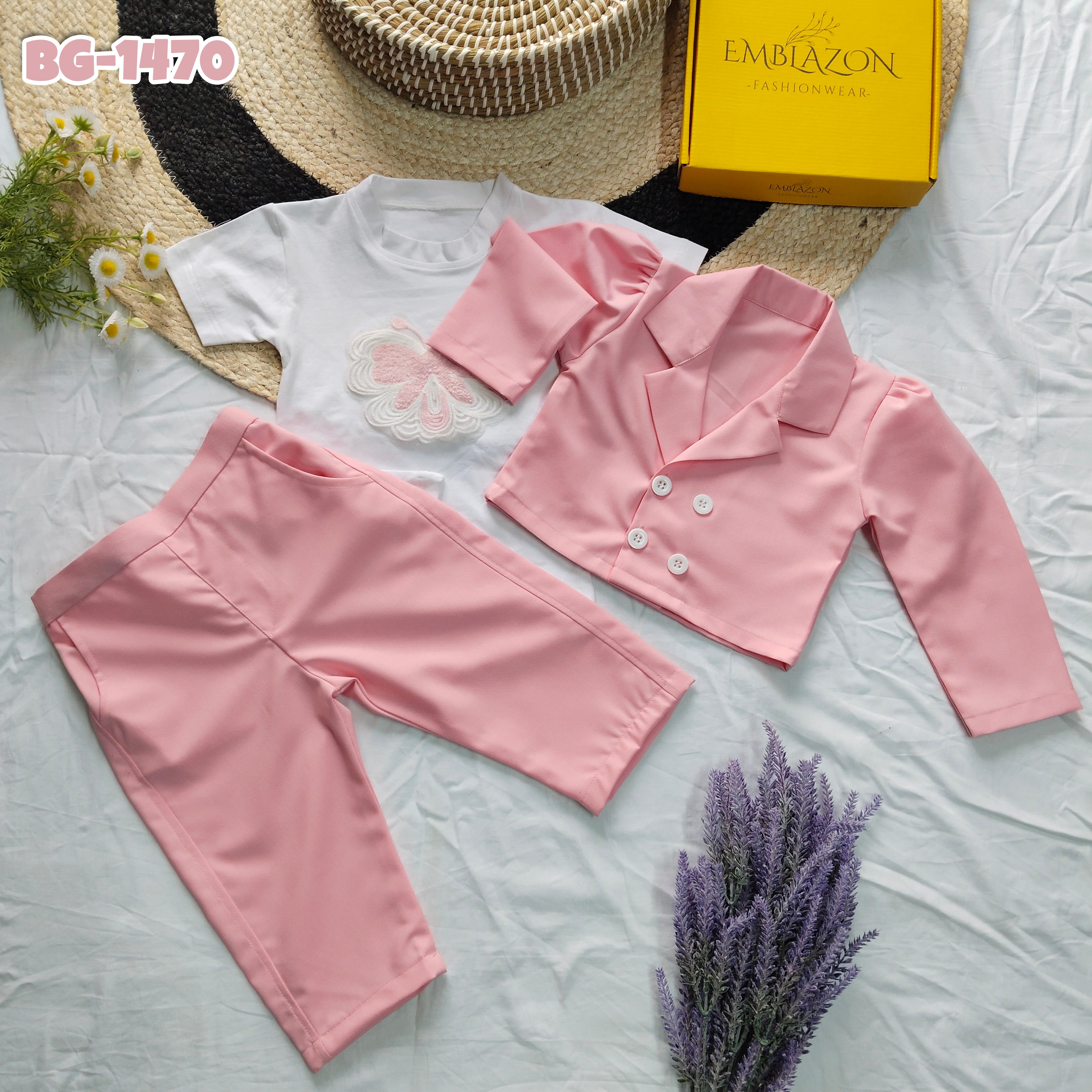 Baby Girl Jacket T-Shirt & Pants Set-Code-1470