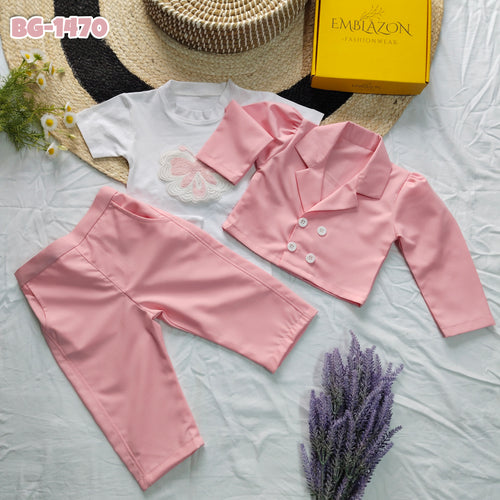 Baby Girl Jacket T-Shirt & Pants Set-Code-1470