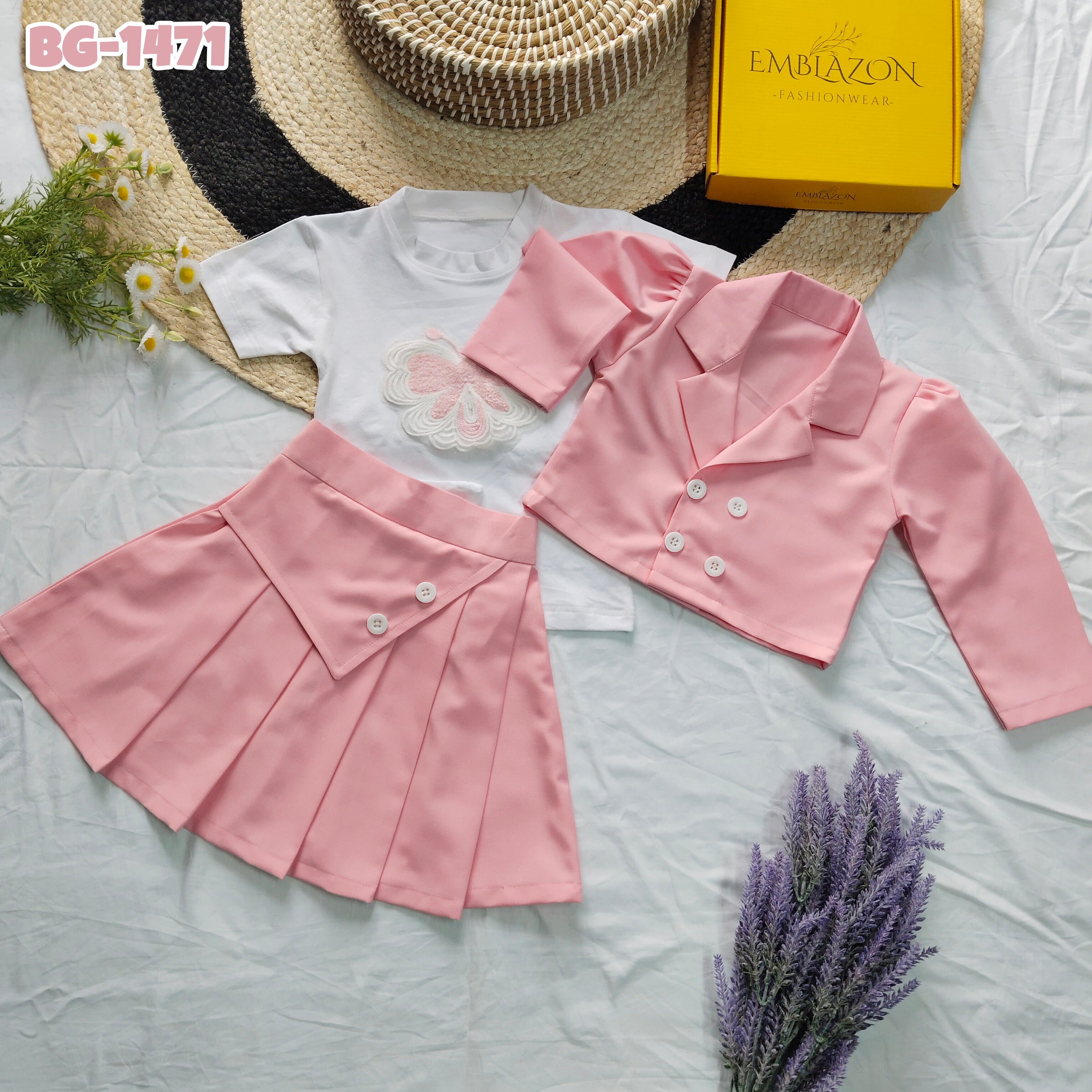 Baby Girl Jacket T-Shirt & Skirt Set-Code-1471