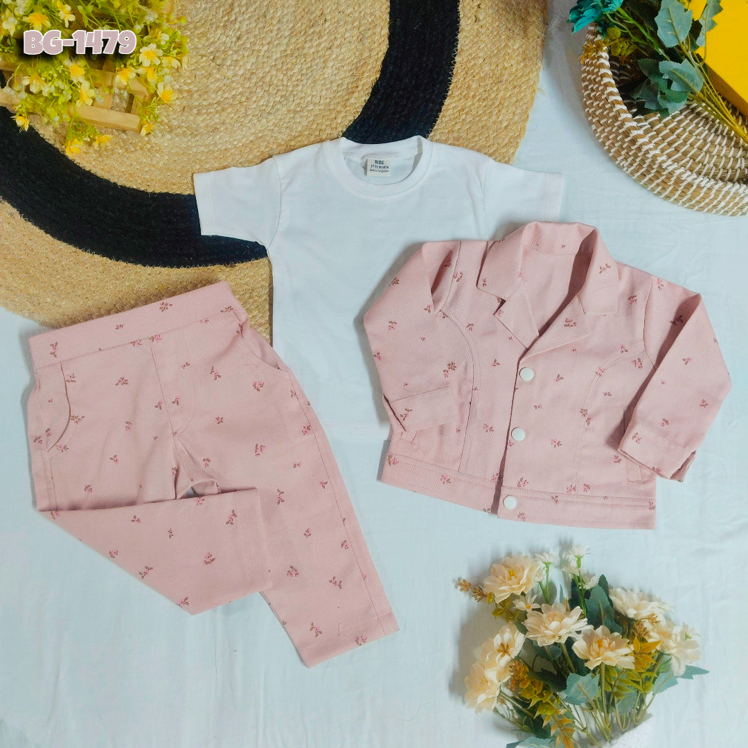 Baby Girl Jacket T-Shirt & Pants Set-Code-1479