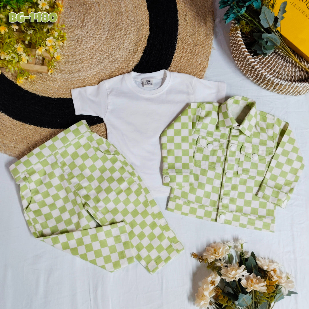 Baby Girl Jacket T-Shirt & Pants Set-Code-1480