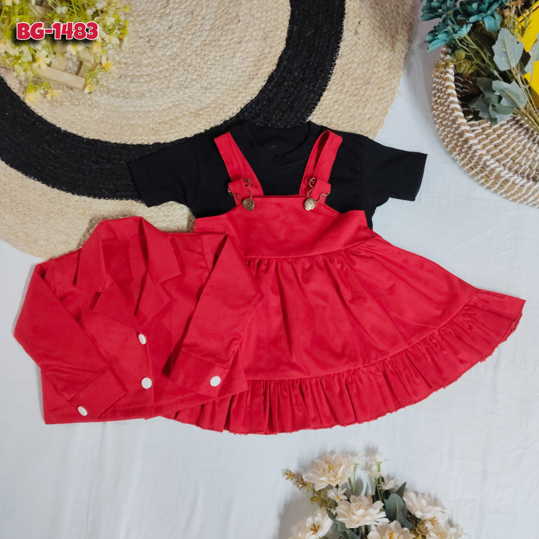Baby Girl Romper Jacket & T-Shirt Set-code-1483