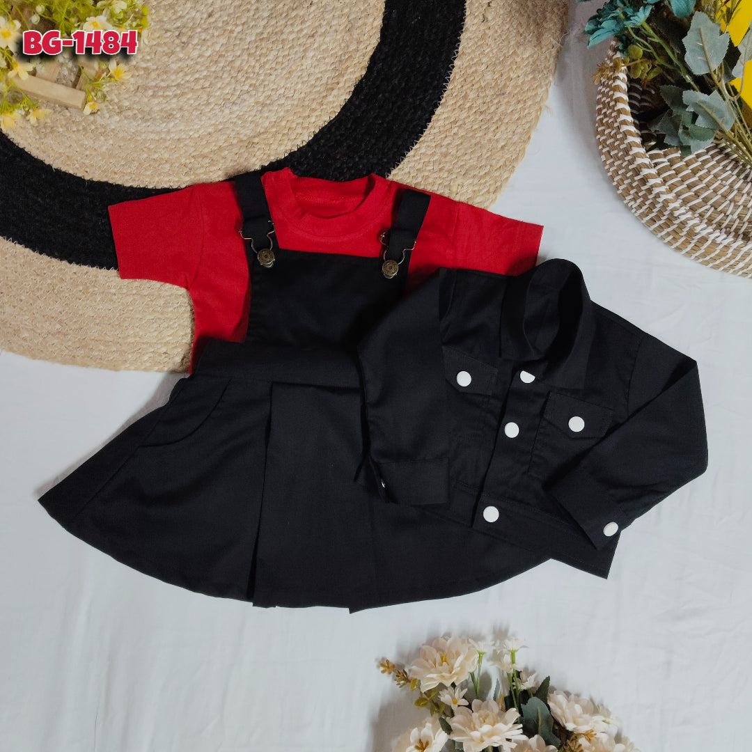 Baby Girl Romper Jacket & T-Shirt Set-code-1484