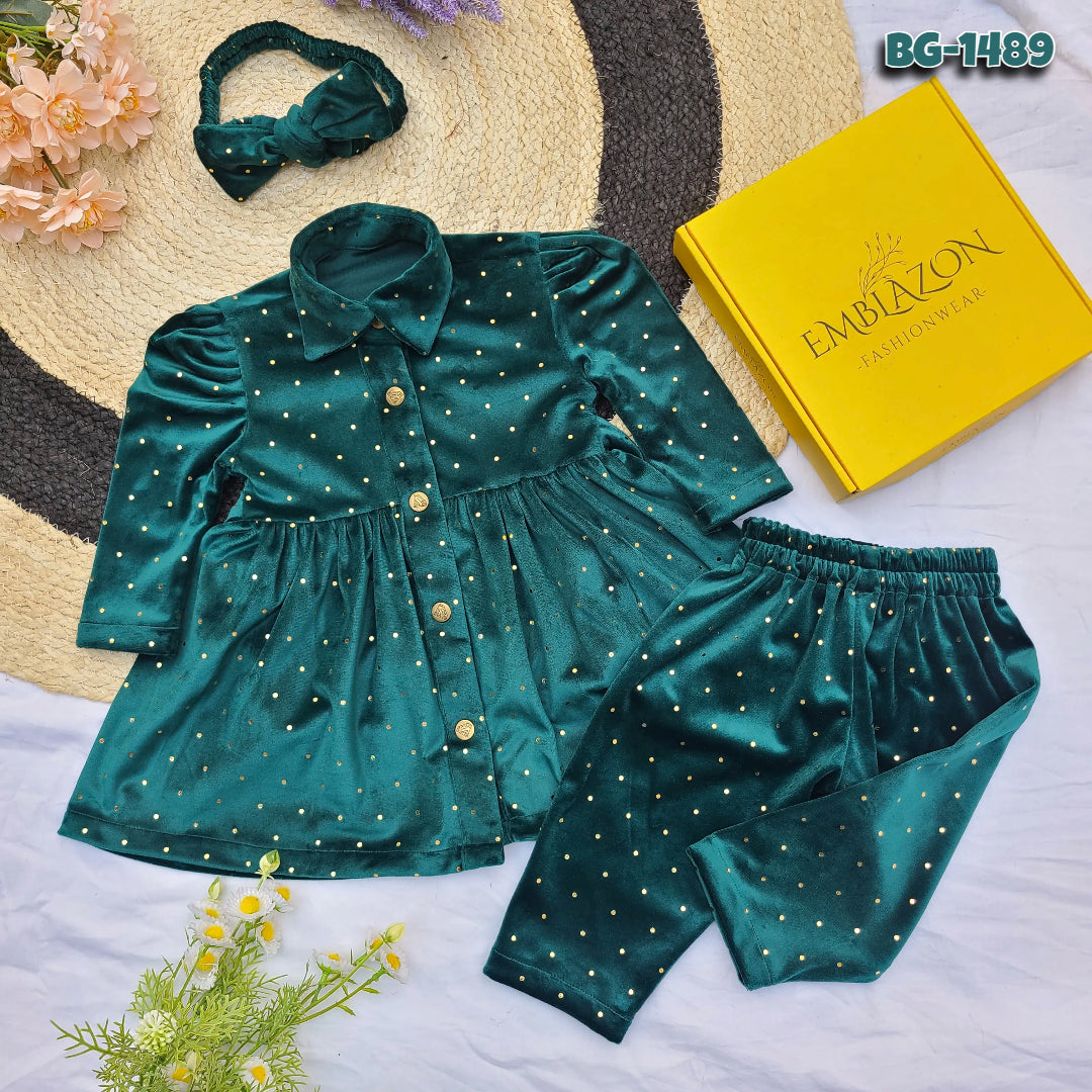 Baby girls korean velvet full sleeve frock Code-1489