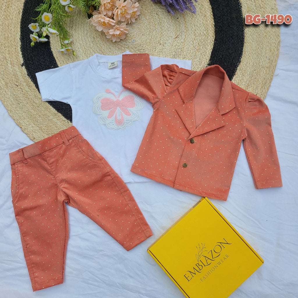 Baby Girl Jacket T-Shirt & Pants Set-Code-1490
