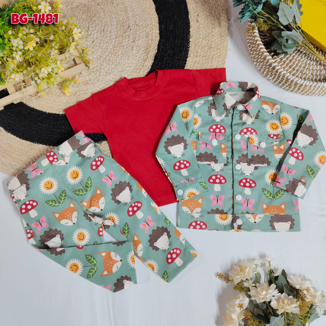 Baby Girl Jacket T-Shirt & Pants Set-Code-1481