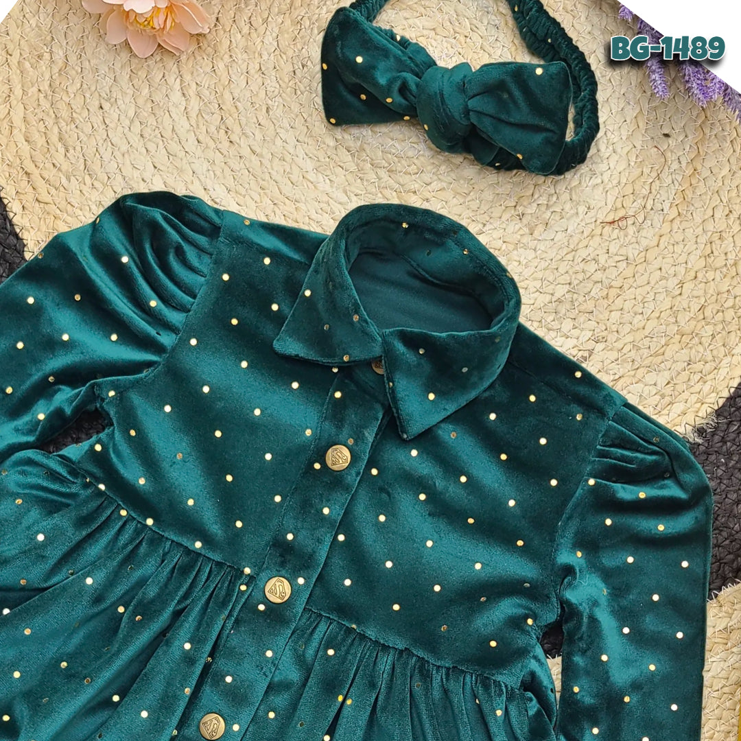 Baby girls korean velvet full sleeve frock Code-1489