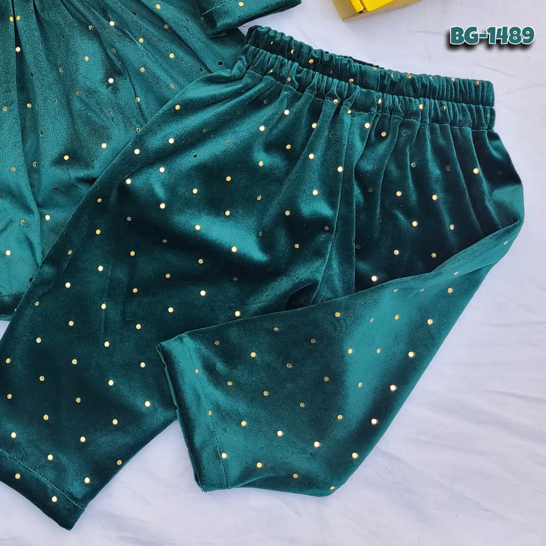 Baby girls korean velvet full sleeve frock Code-1489